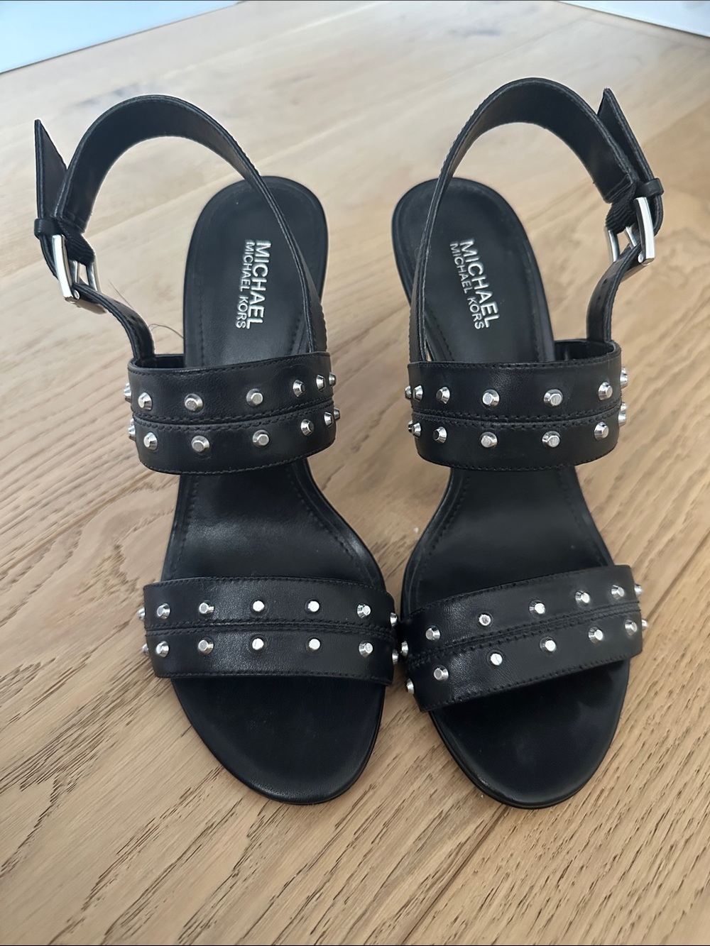MICHAEL Michael Kors Black Studded Leather Slingback Heels [Brand New]